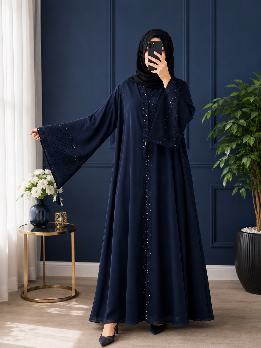 Andaaz Elegant Navy Blue Embroidered Abaya